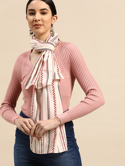 

Anouk Women Off White & Red Printed Scarf