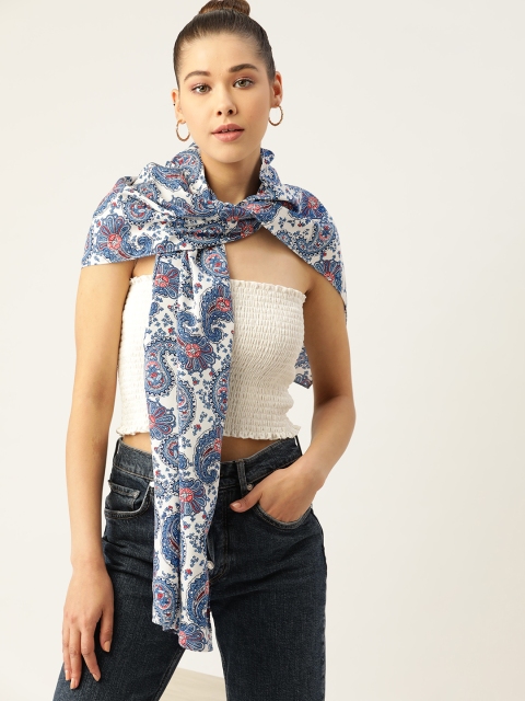 

DressBerry Women White & Navy Blue Printed Stole