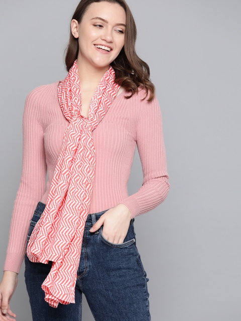 

Mast & Harbour Women Pink & White Chevron Stole