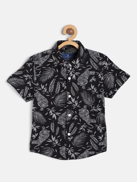 

Bene Kleed Boys Black Slim Fit Floral Cotton Anti-Microbial Casual Shirt