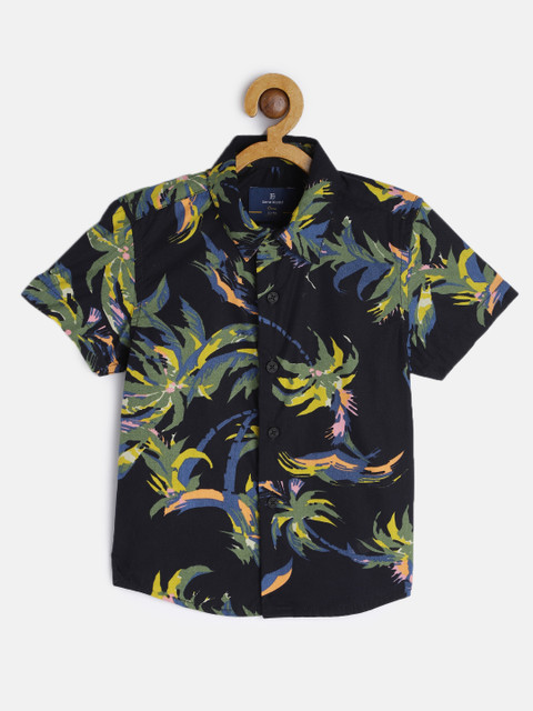 

Bene Kleed Boys Navy Blue & Yellow Cotton Slim Fit Floral Anti-Microbial Casual Shirt