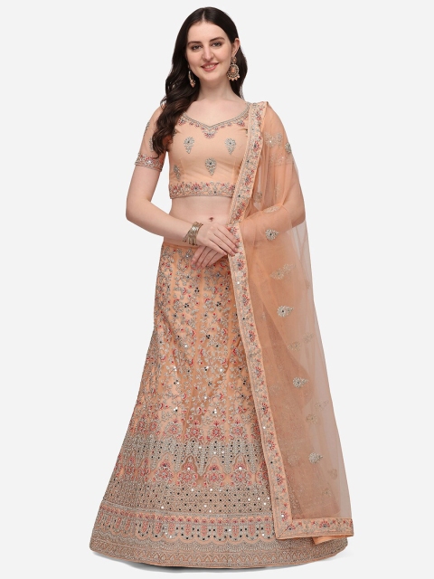 

Netram Peach & Gold Mirror Work Semi-Stitched Lehenga & Unstitched Blouse With Dupatta