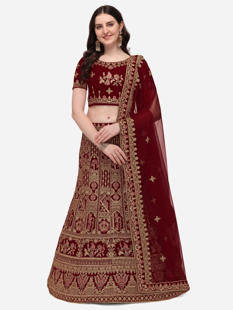 

Netram Maroon Embroidered Semi-Stitched Lehenga & Unstitched Blouse With Dupatta
