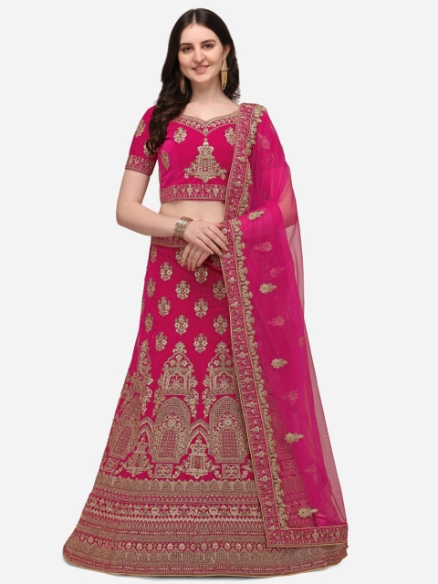 

Netram Pink Embroidered Semi-Stitched Lehenga & Unstitched Blouse With Dupatta