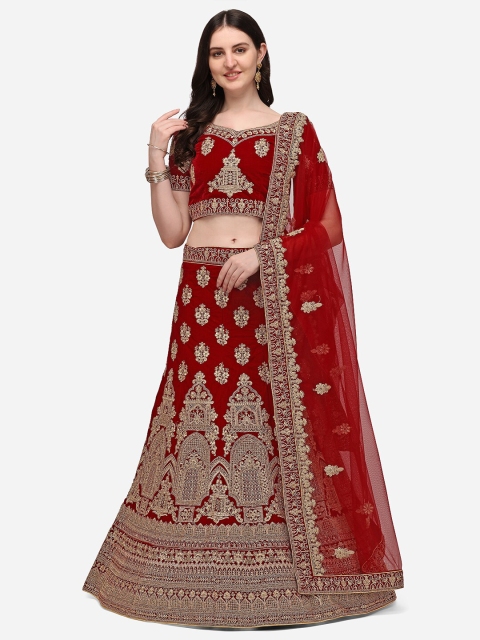 

Netram Women Red Embroidered Semi-Stitched Lehenga & Unstitched Choli with Dupatta