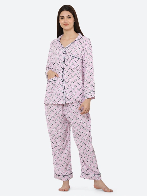 

Ashnaina Women Pink Printed Night suit, Lavender