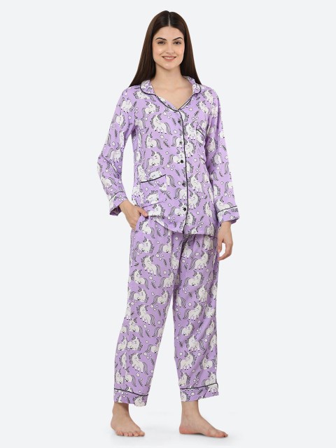 

Ashnaina Women Lavender & White Printed Night suit