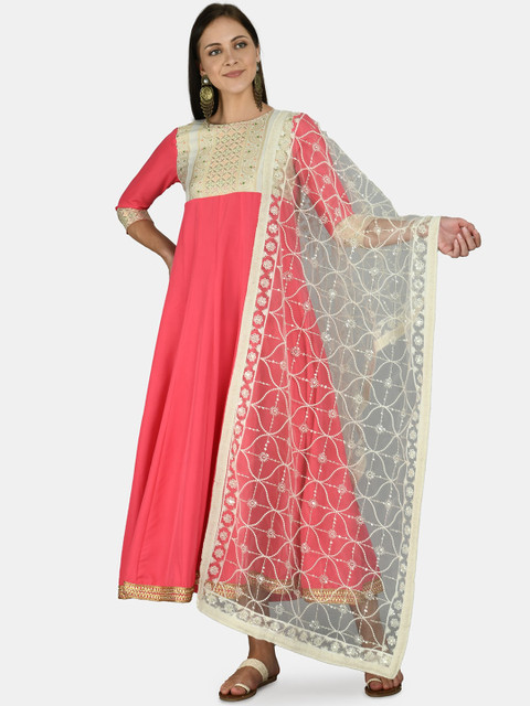 

Myshka Women Pink Ethnic Motifs Yoke Design Anarkali Kurta With Dupatta