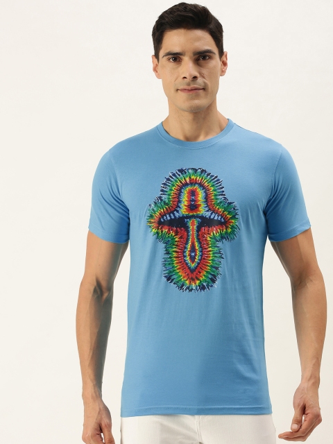 

WTFUNK Men Blue & Green Graphic Print Cotton T-shirt