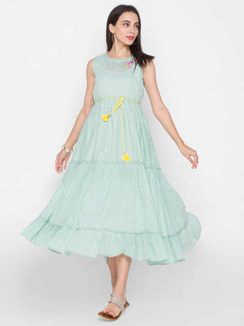 

ZOLA Green Striped Cotton Maxi Dress