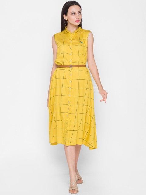 

ZOLA Yellow Checked Shirt Midi Dress