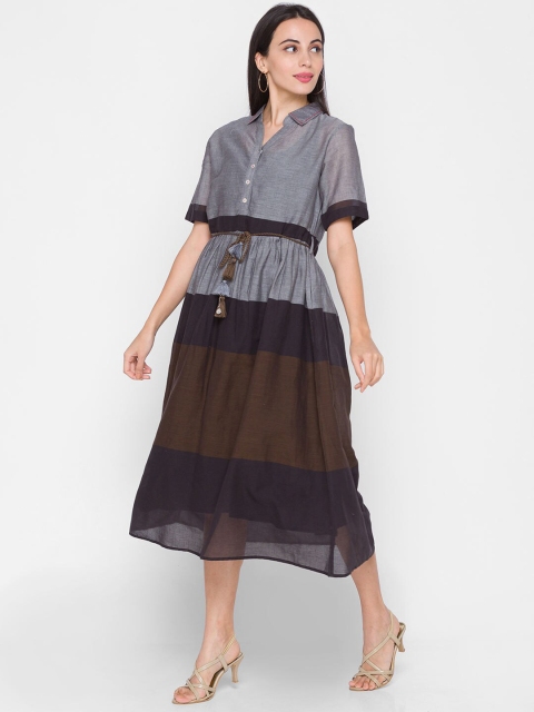 

ZOLA Women Grey Solid Cotton Midi Dress