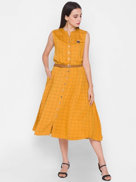 

ZOLA Mustard Yellow Checked Midi Dress