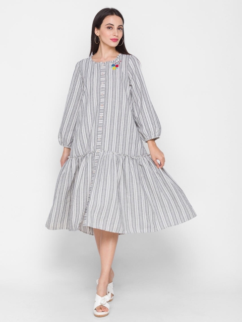 

ZOLA Grey Striped Drop-Waist Midi Dress