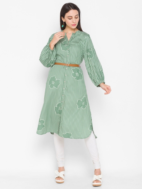

ZOLA Green & White Striped A-Line Midi Dress