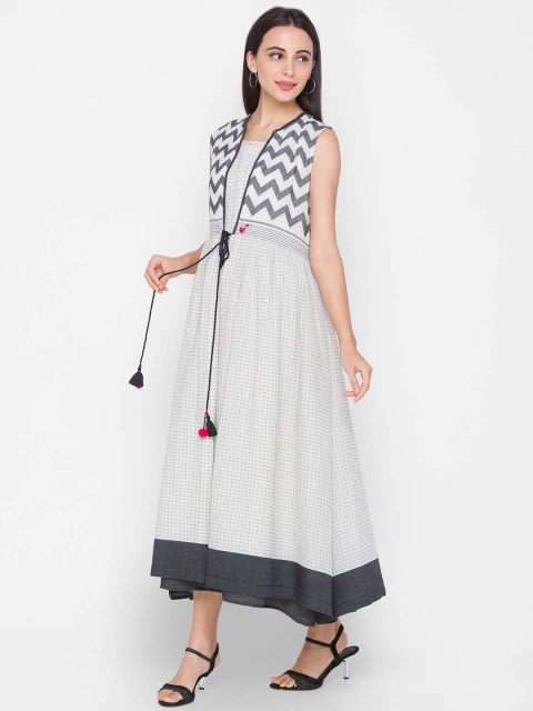 

ZOLA Off White & Black Checked A-Line Maxi Dress