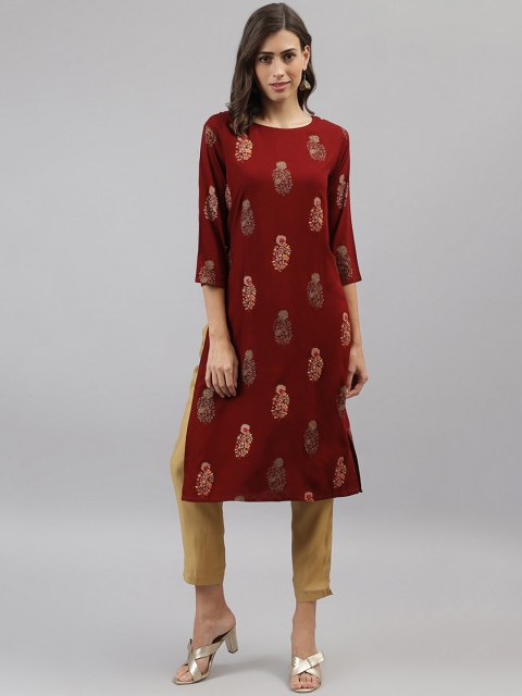 

TANKHI Women Maroon Ethnic Motifs Printed Kurta