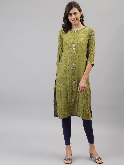 

TANKHI Women Green Floral Printed Kurta