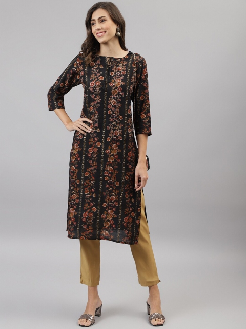 

TANKHI Women Black Ethnic Motifs Printed Flared Sleeves Kurta