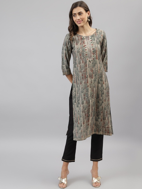 

TANKHI Women Grey & Beige Printed Kurta