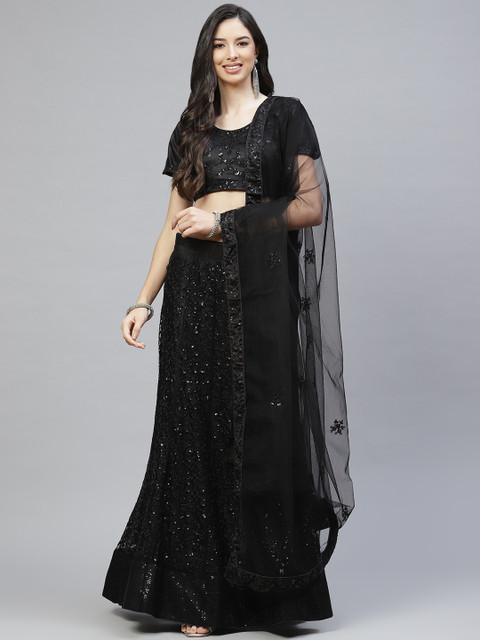 

Readiprint Fashions Black Embroidered Sequinned Semi-Stitched Lehenga & Unstitched Blouse With Dupatta