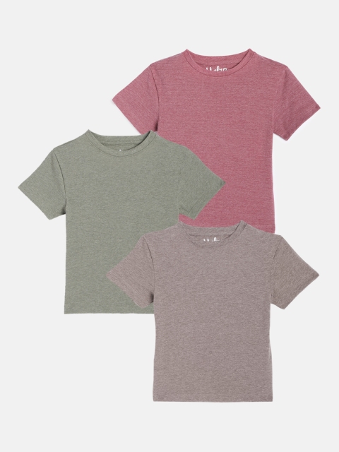

METRO KIDS COMPANY Pack Of 3 Boys Brown & Olive Green T-shirt
