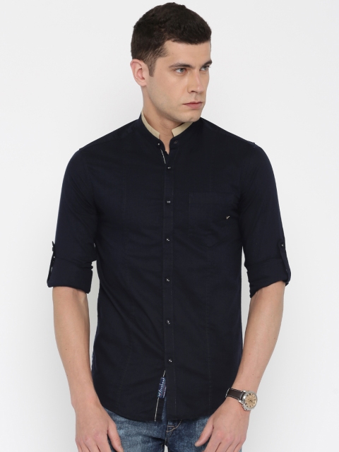 

Freehand Navy Blue Slim Fit Solid Casual Shirt