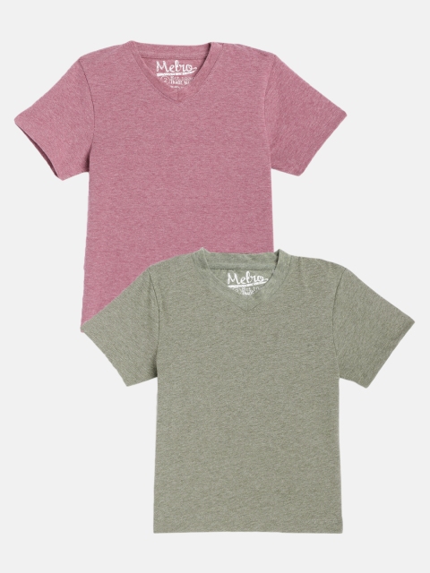 

METRO KIDS COMPANY Pack Of 2 Boys Burgundy & Olive Green V-Neck T-shirt