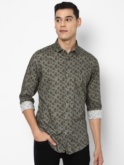 

SIMON CARTER LONDON Men Olive Green Slim Fit Floral Opaque Printed Cotton Casual Shirt