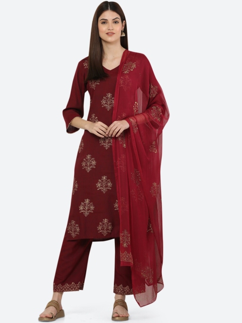 

Ashnaina Women Maroon Ethnic Motifs Printed Regular Kurta with Palazzos & With Dupatta