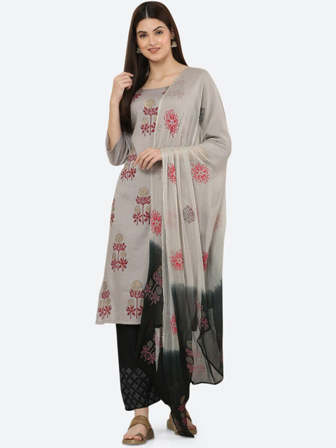

Ashnaina Women Grey Floral Printed Regular Kurta with Patiala & With Dupatta