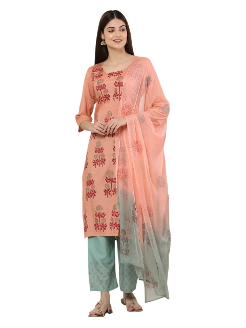 

Ashnaina Women Peach-Coloured Floral Printed Regular Kurta with Palazzos