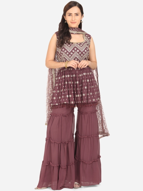 

BOMBAY SELECTIONS Women Mauve Ethnic Motifs Printed Regular Top with Sharara