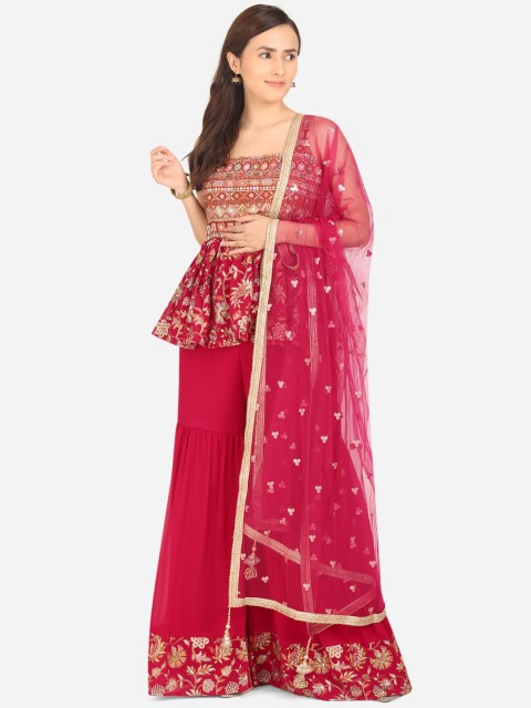 

BOMBAY SELECTIONS Women Magenta Embroidered Empire Top with Sharara