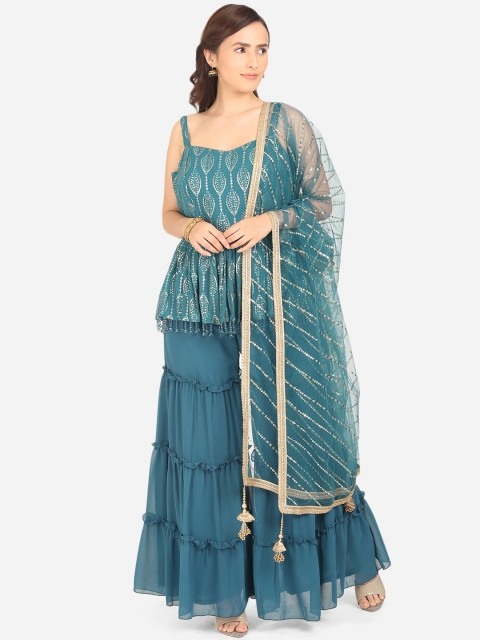 

BOMBAY SELECTIONS Women Blue Ethnic Motifs Printed Regular Top with Sharara