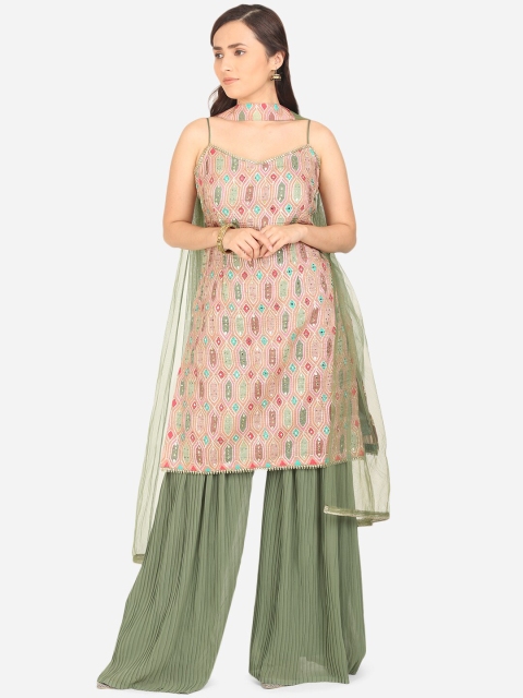 

BOMBAY SELECTIONS Women Green Printed Layered Top with Palazzos