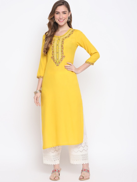 

FASHION DEPTH Women Yellow Ethnic Motifs Yoke Design Kurta