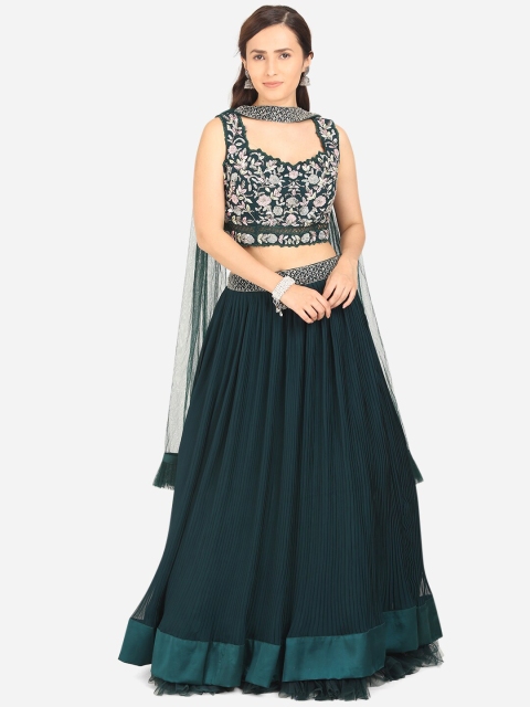 

BOMBAY SELECTIONS Green & Pink Embroidered Ready to Wear Lehenga & Blouse With Dupatta