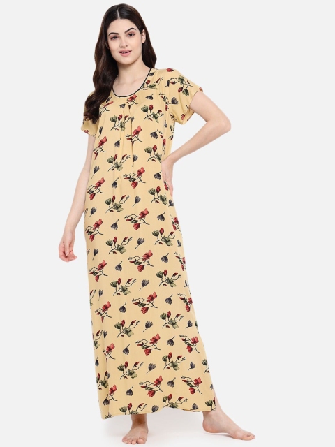 

Klamotten Women Brown Floral Printed Maxi Nightdress