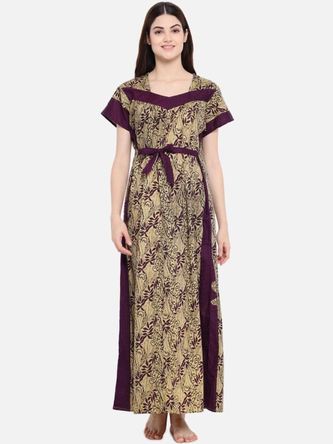 

Klamotten Purple Printed Maxi Pure Cotton Nightdress