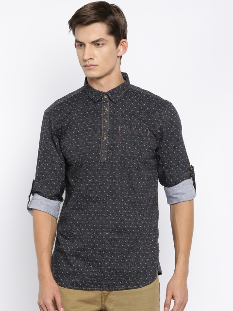 

The Indian Garage Co Men Black Printed Straight Kurta