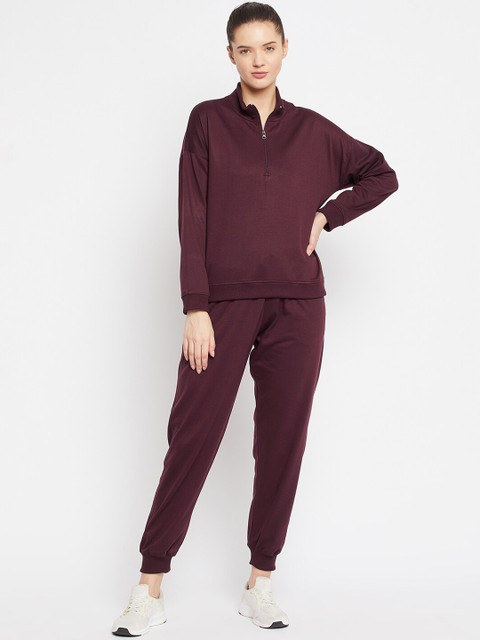 

FRENCH FLEXIOUS Women Burgundy Solid Tracksuit