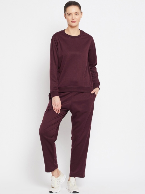

FRENCH FLEXIOUS Women Burgundy Solid Relaxed-Fit Tracksuit