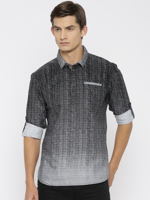 

The Indian Garage Co Men Charcoal Grey Shirt Style Kurta