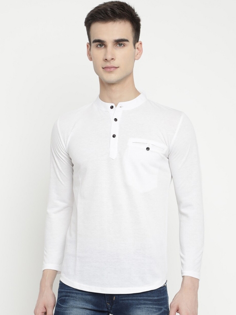 

V2 Value & Variety Men White Mandarin Collar Pockets T-shirt