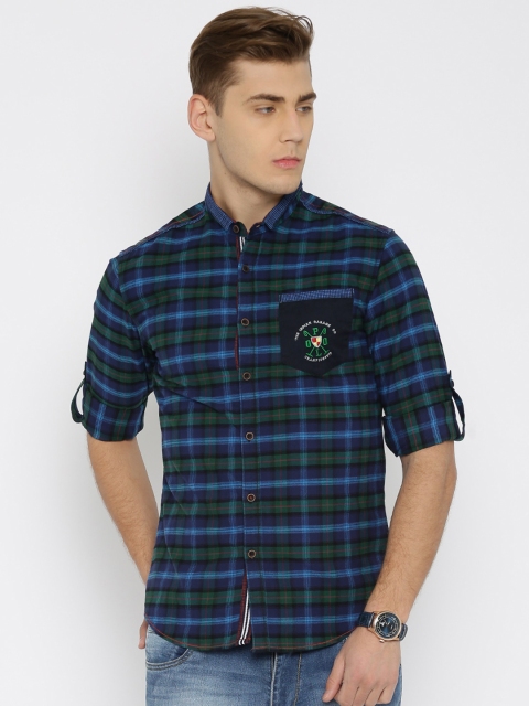 

The Indian Garage Co Men Navy Blue Slim Fit Checked Casual Shirt