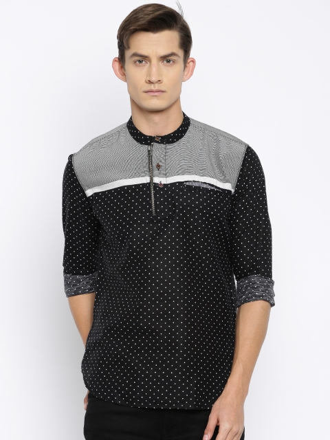 

The Indian Garage Co Men Black Printed Straight Kurta