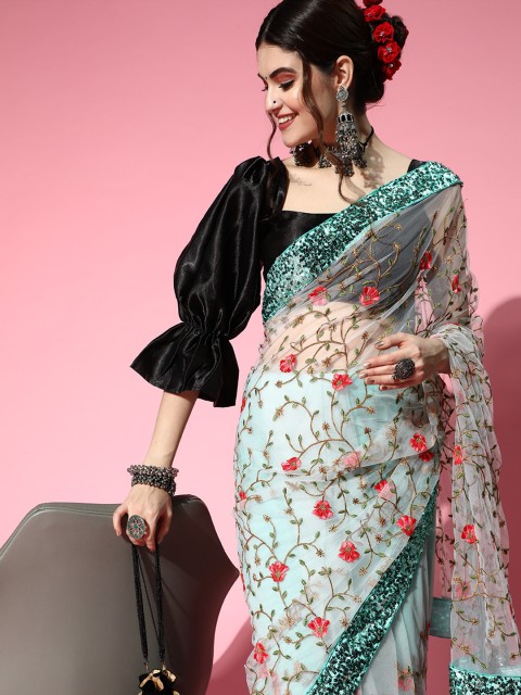 

Tikhi Imli Floral Saree with Embellished border, Blue