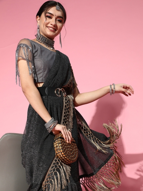 

Tikhi Imli Charcoal Saree with Embroidered border