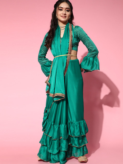 

Tikhi Imli Green Saree with Solid border